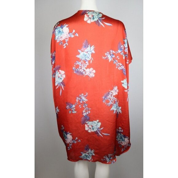 TIME AND TRU - WOMEN'S ORANGE FLORAL PRINT SILKY TEXTURED TOP - - Picture 7 of 8